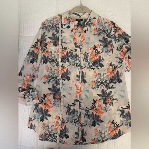 Talbots Floral Button Down Shirt - Black, Orange, Blue - Picture 8 of 13